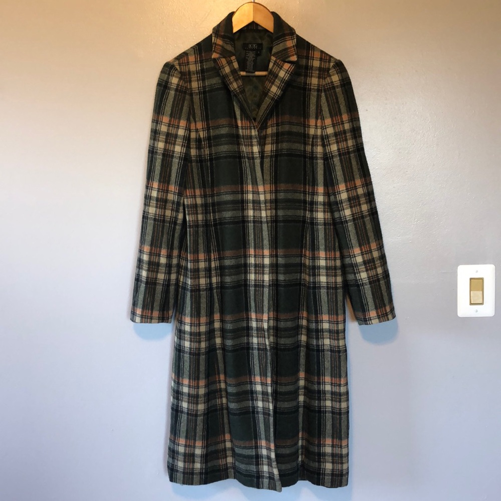 Vintage BCBGMaxazria 6 Plaid Green Wool Coat